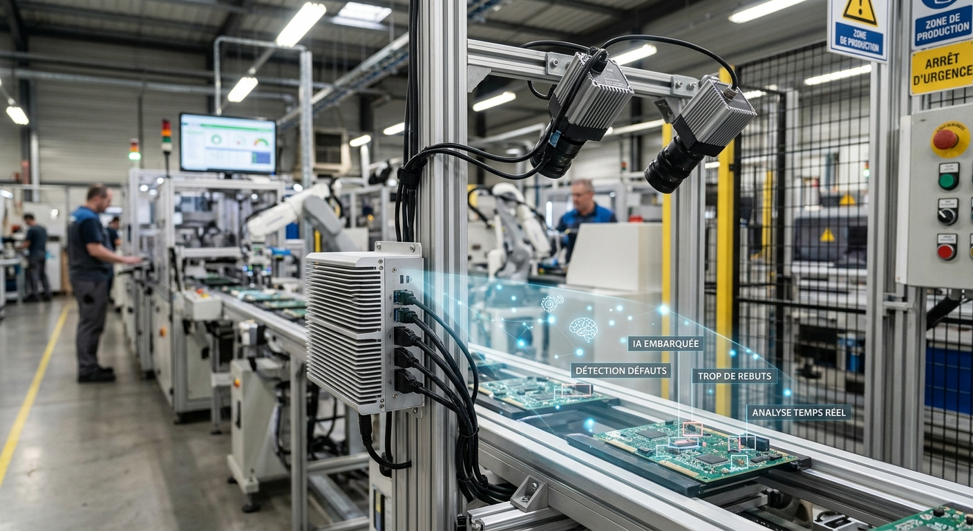 PC fanless connecté à plusieurs caméras sur une ligne de production